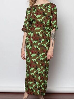TOAST TIE WAIST GEOMETRIC DRESS MEDIUM MAXI